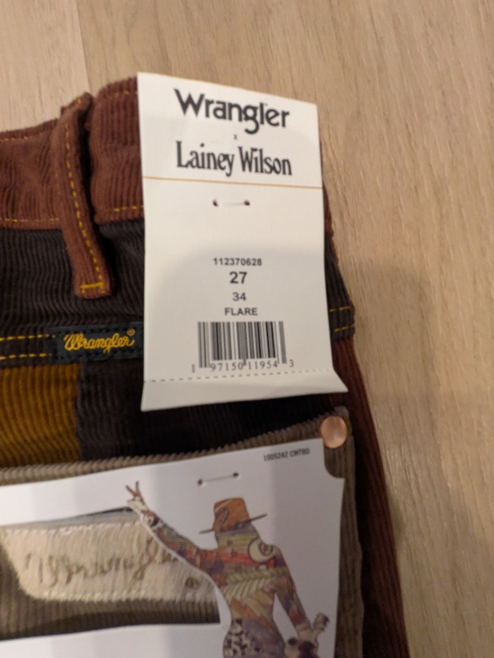 Wrangler Lainey Wilson Corduroy Patchwork Pants Flared Size 27 - Picture 10 of 10